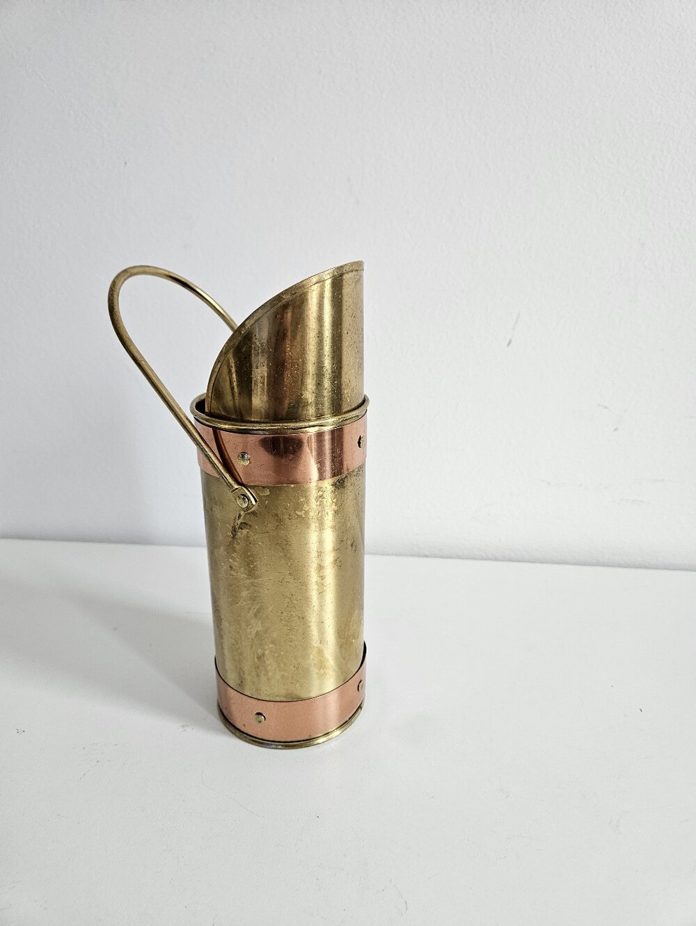 Brass & Copper Mini Coal Scuttle / Fireplace Match Holder - Made in Taiwan
